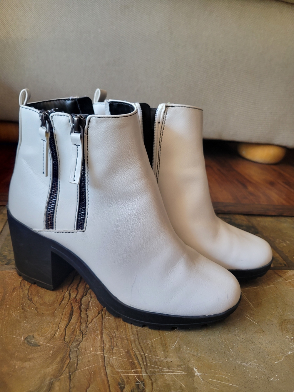 Women's White Platform Ankle Booties with Side Zipper
